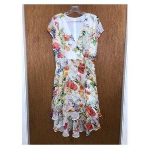 Sandra Darren Floral Faux Wrap V Neck Dress 10